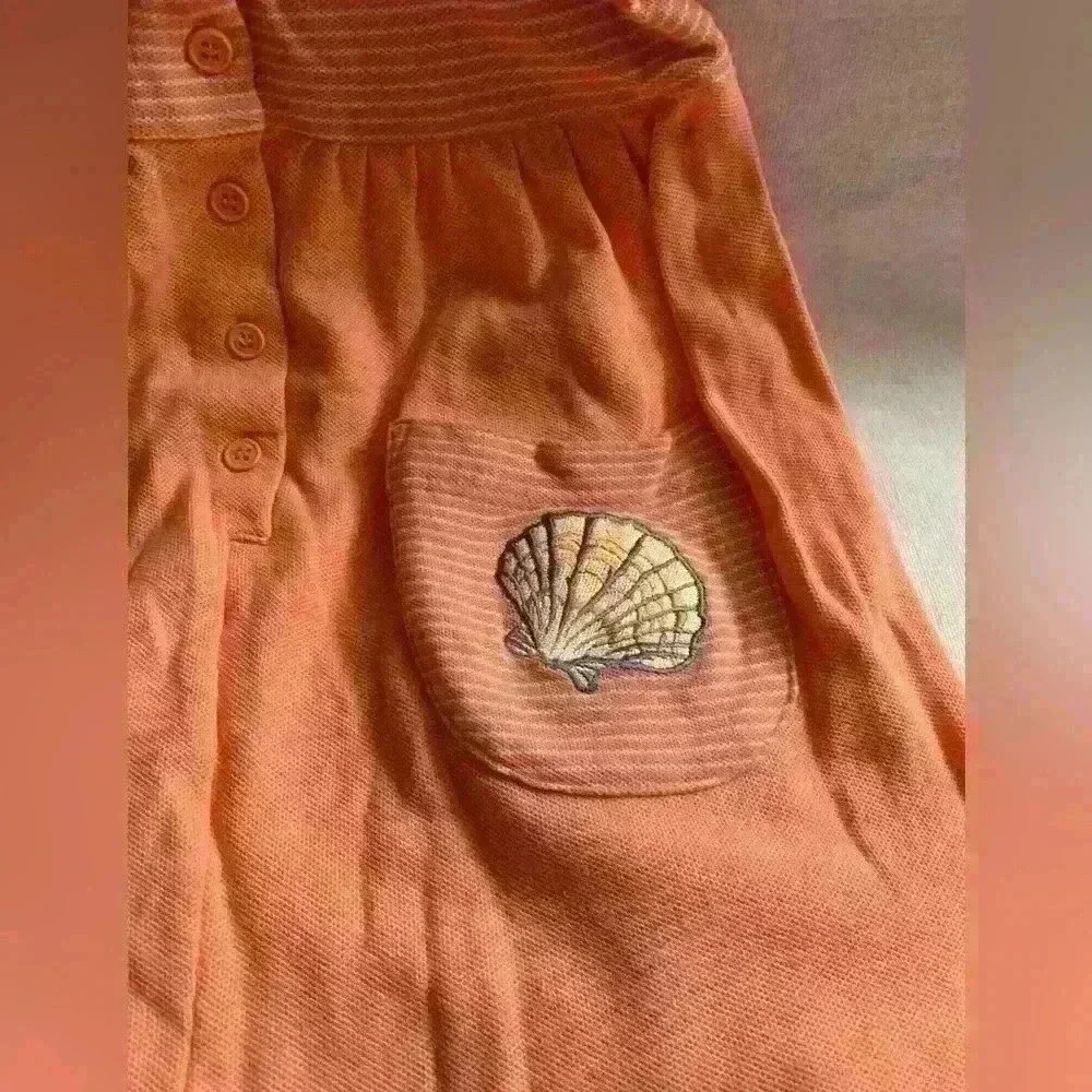 Coral Short Sleeve, Embroidered Front Pocket Dress, 6X